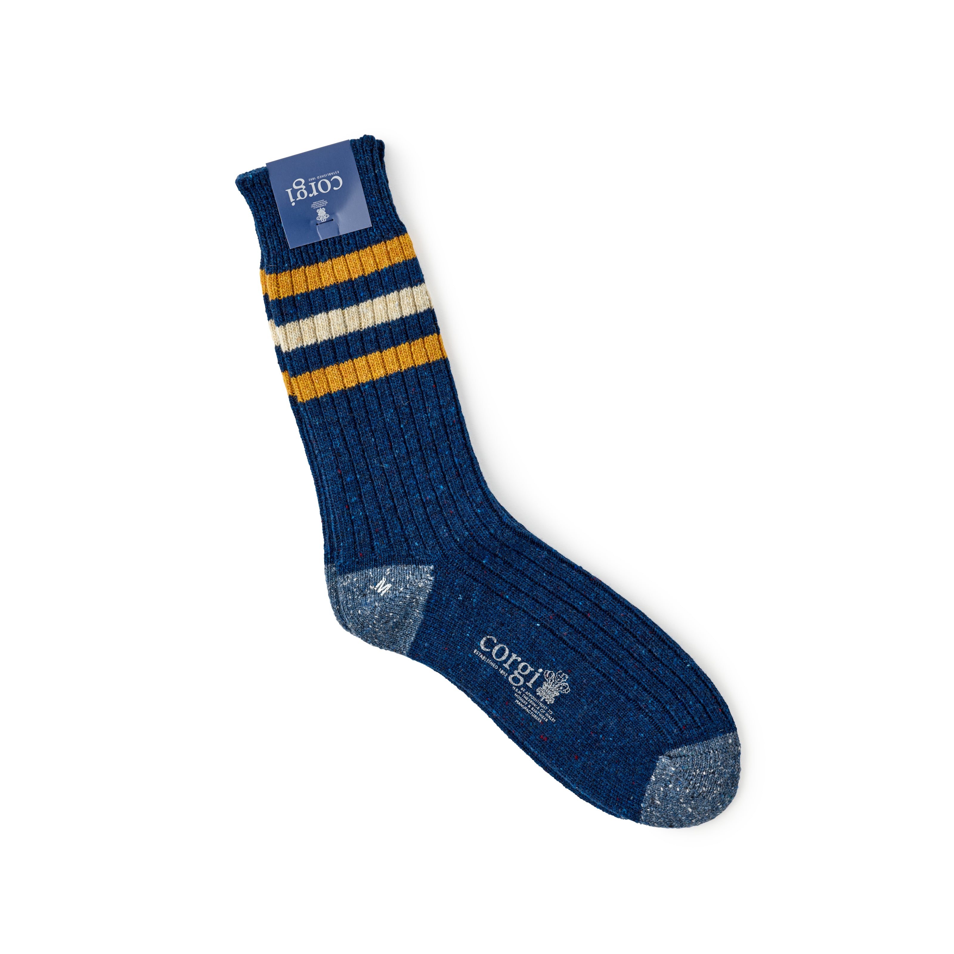Corgi Sport Stripe Donegal Wool Socks : Navy