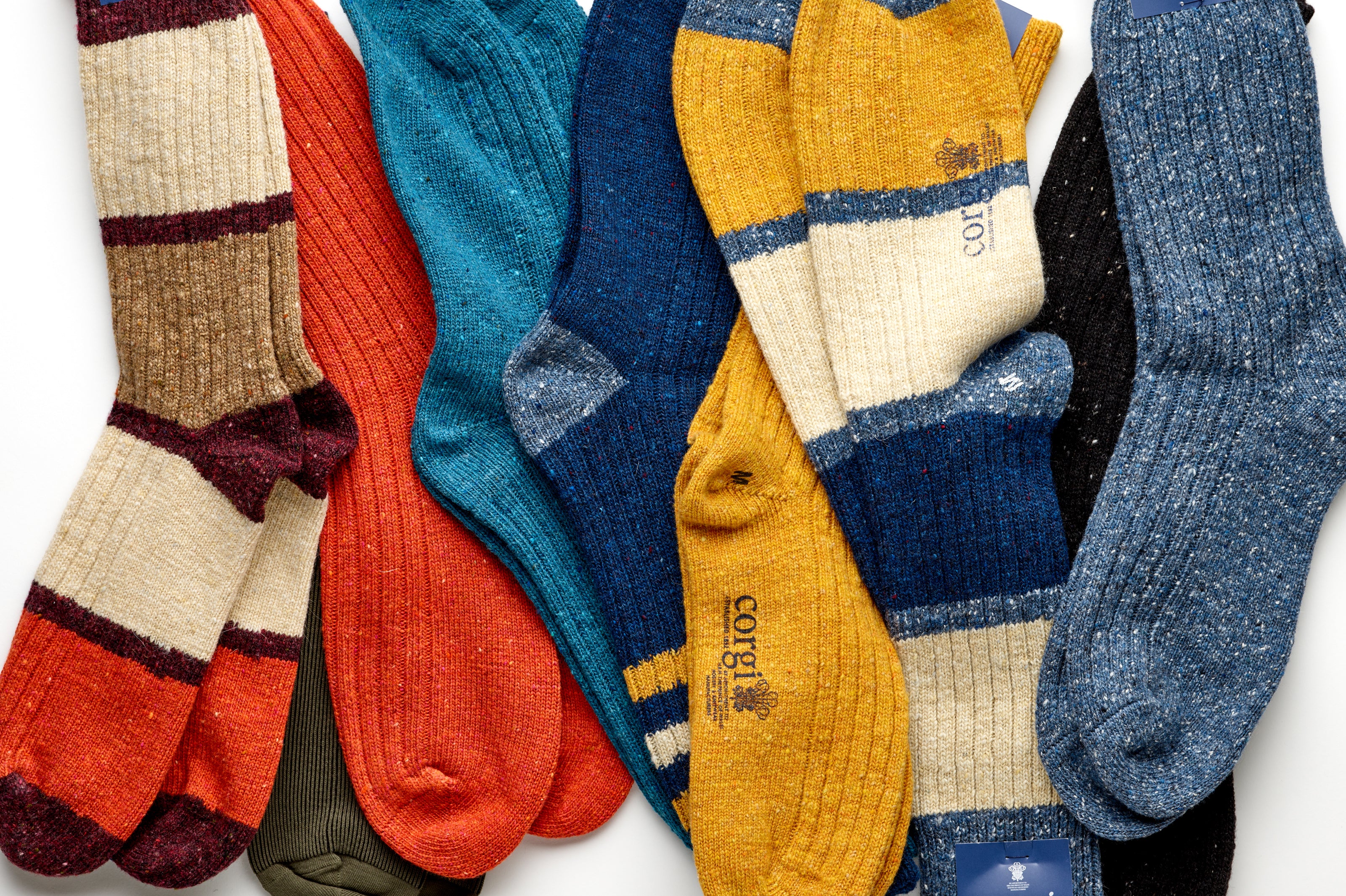 Corgi Plain Ribbed Donegal Wool Socks : Gold