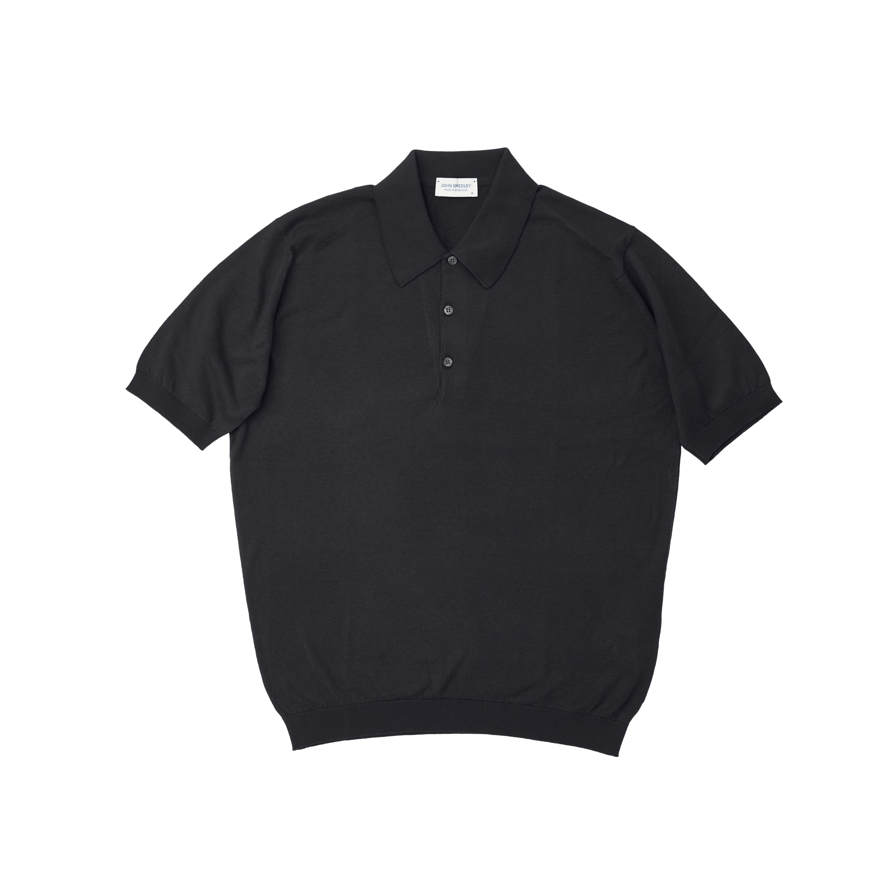 John Smedley Sea Island Cotton Black Polo Shirt