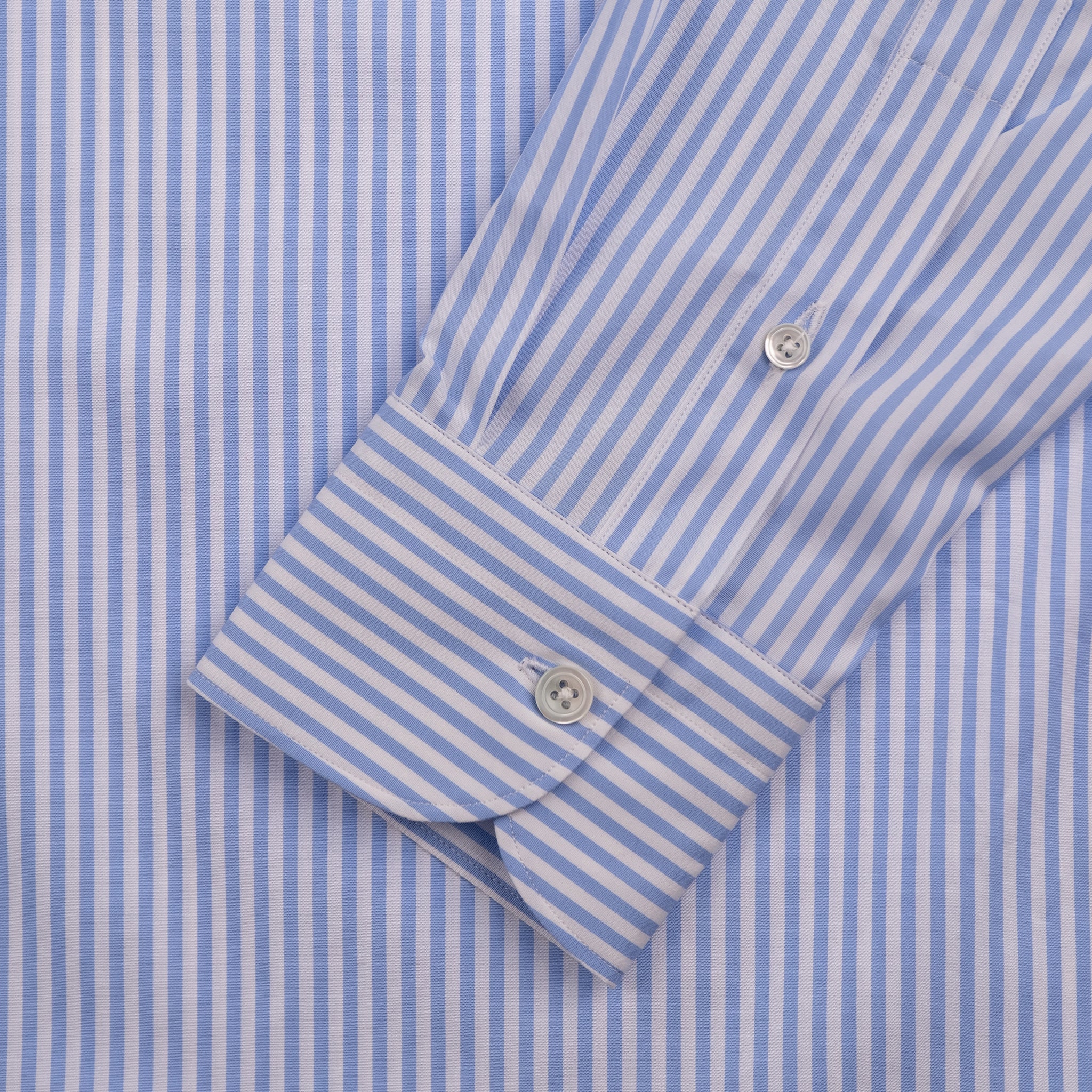 The Niven Fox Classic Sky Blue Bengal Stripe Shirt sleeve detail