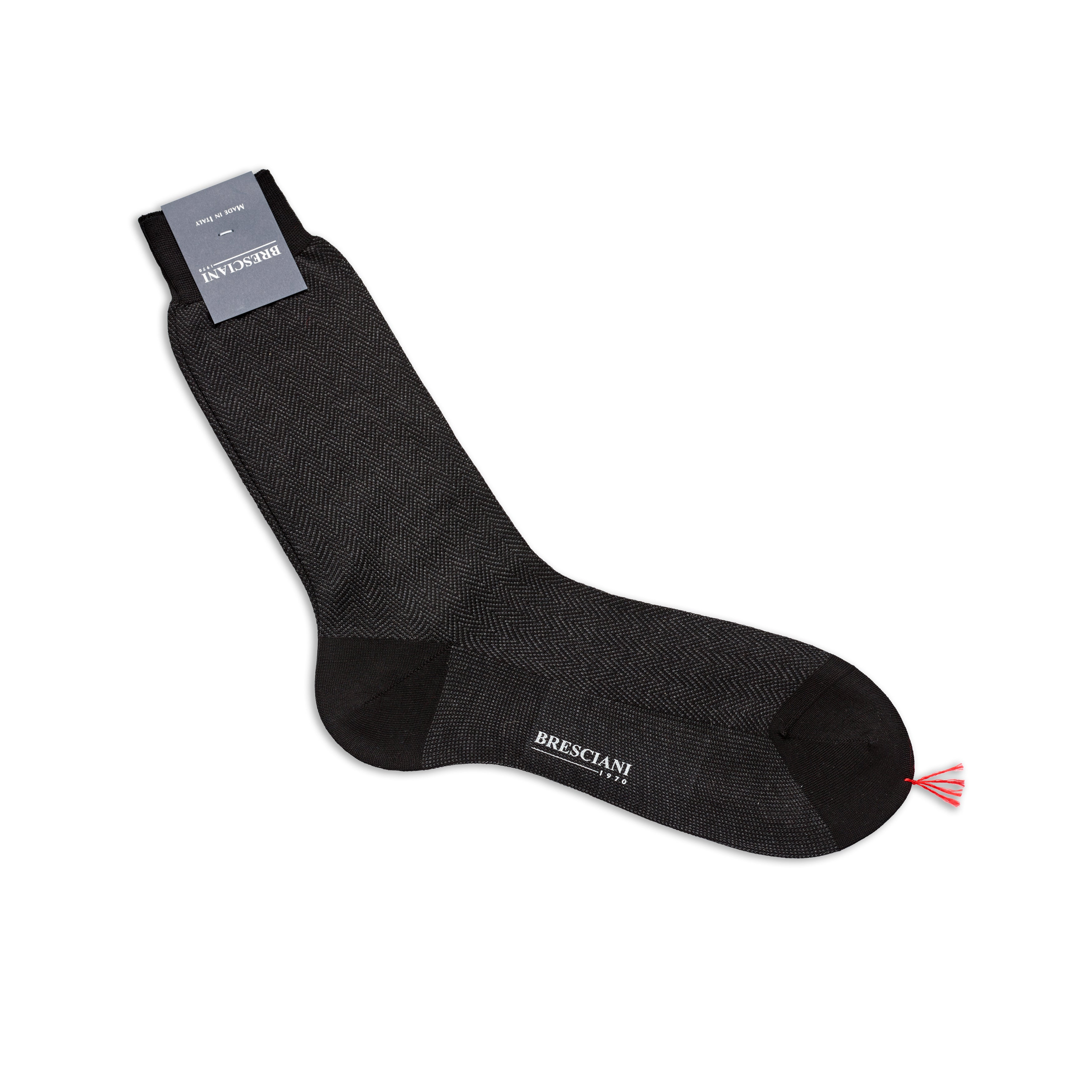 Bresciani Short Sock: Black Herringbone