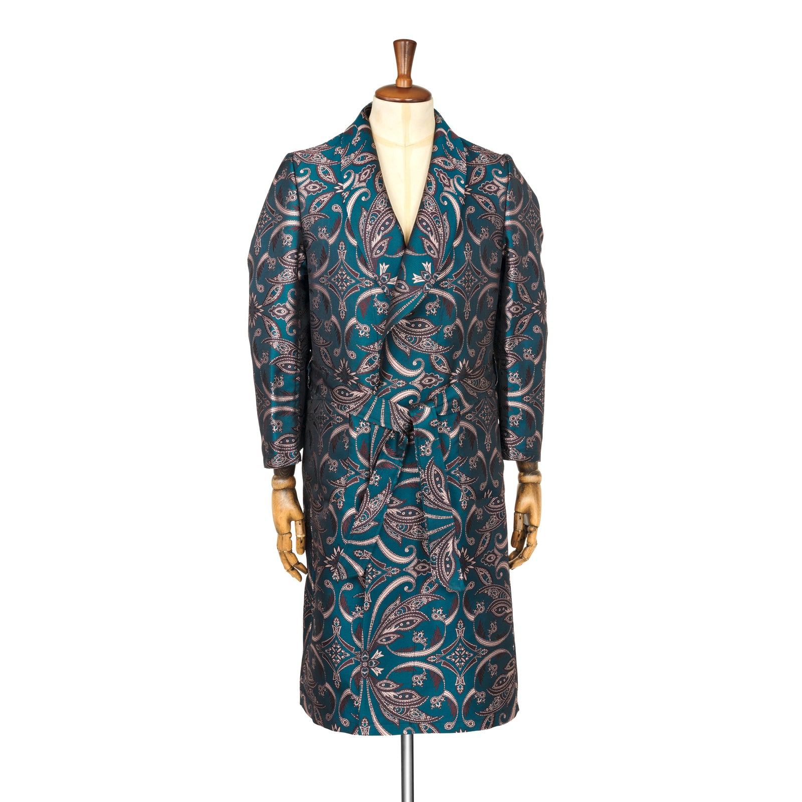 Fox Silk Art Nouveau Lounge Gown in Teal and Brown