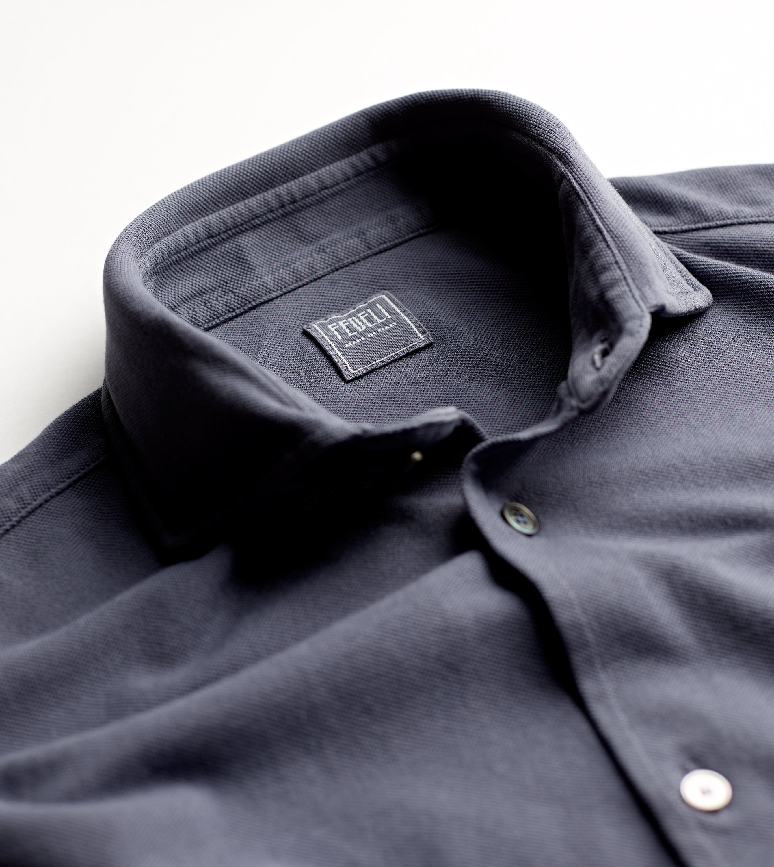 Fedeli Classic Long Sleeve Knitted Pique Polo Shirt Steel Collar
