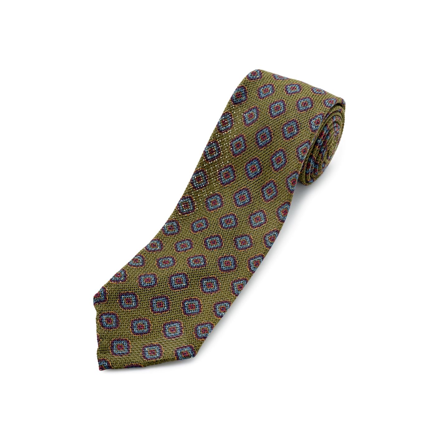 F. Marino 4 Fold Olive Wool and Silk Challis Tie