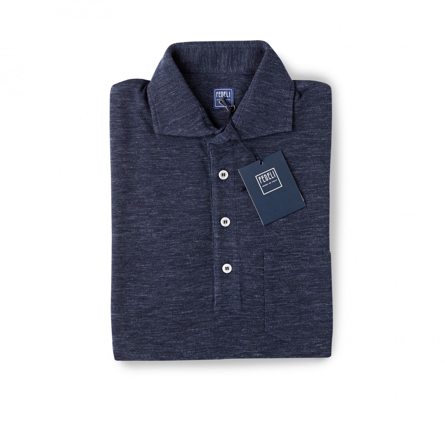 Fedeli Chest Pocket Polo in Ringspun Jersey Ocean Blue