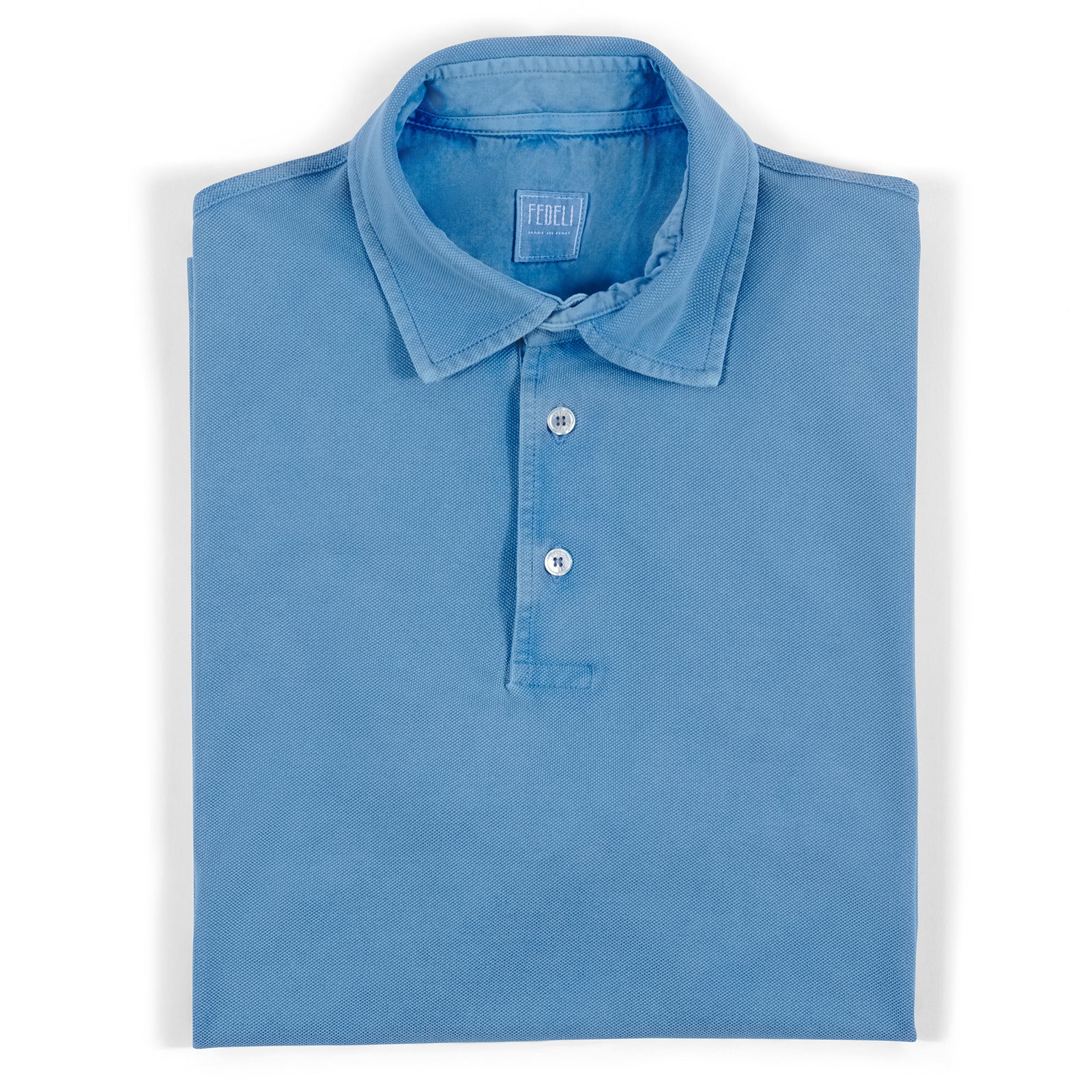 Fedeli Classic Short Sleeve Knitted Piqué Polo Shirt in Sky Blue