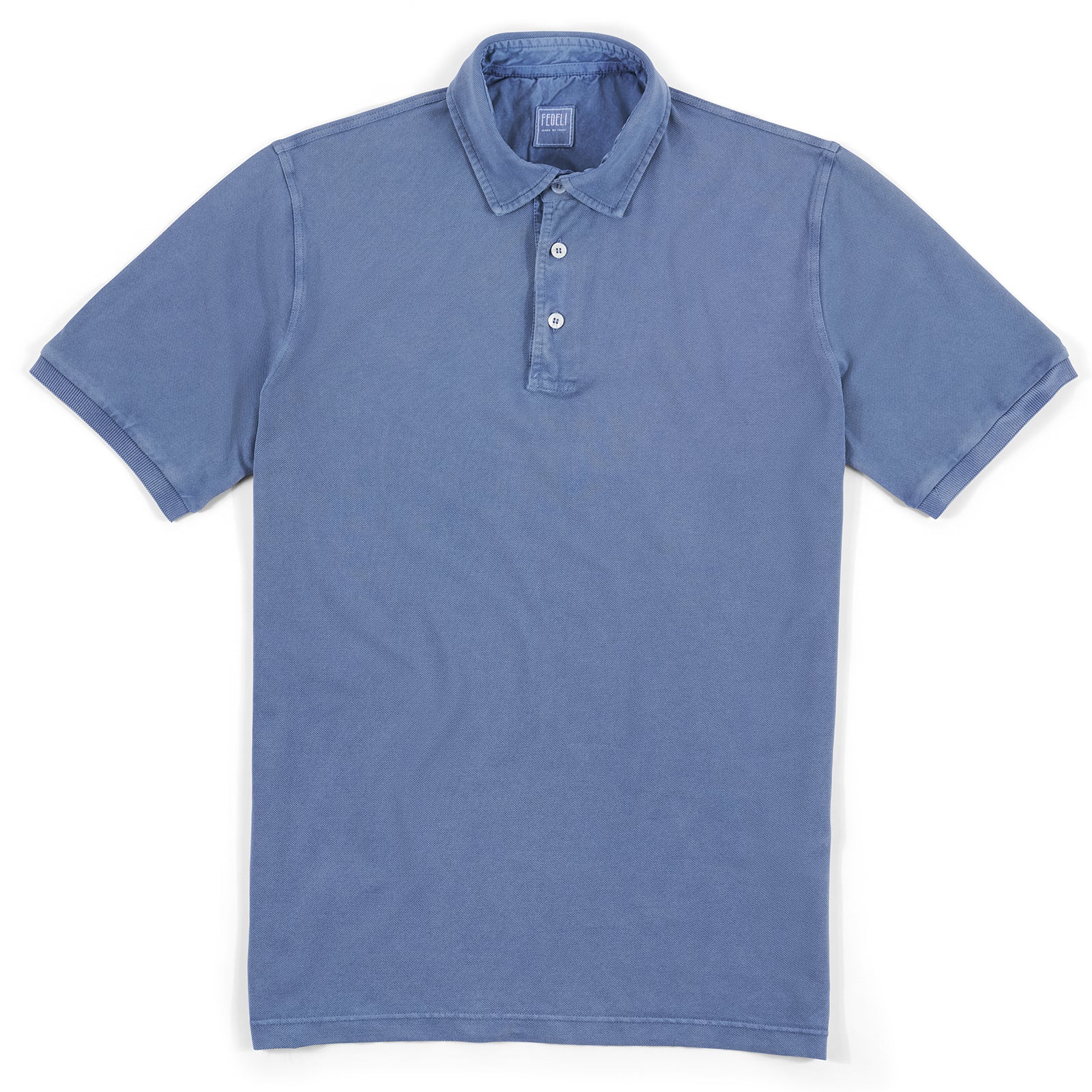 Fedeli Classic Short Sleeve Knitted Piqué Polo Shirt in Steel Blue