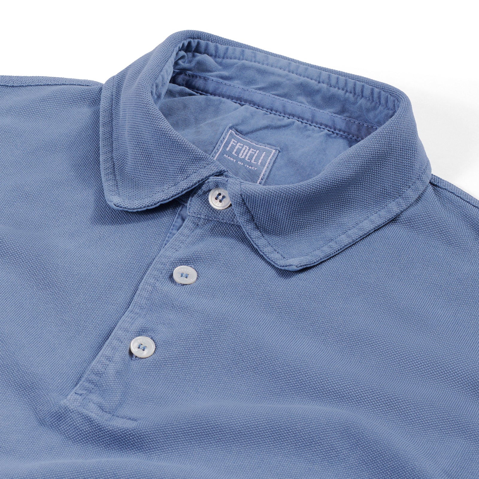 Fedeli Classic Short Sleeve Knitted Piqué Polo Shirt in Steel Blue