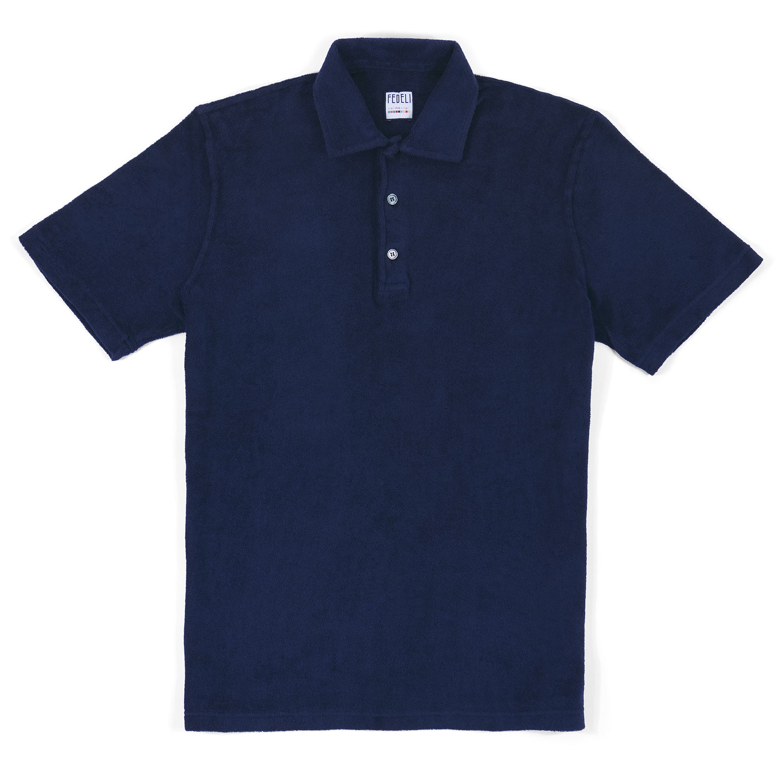 Fedeli Short Sleeve Terrycloth Polo Shirt in Ink