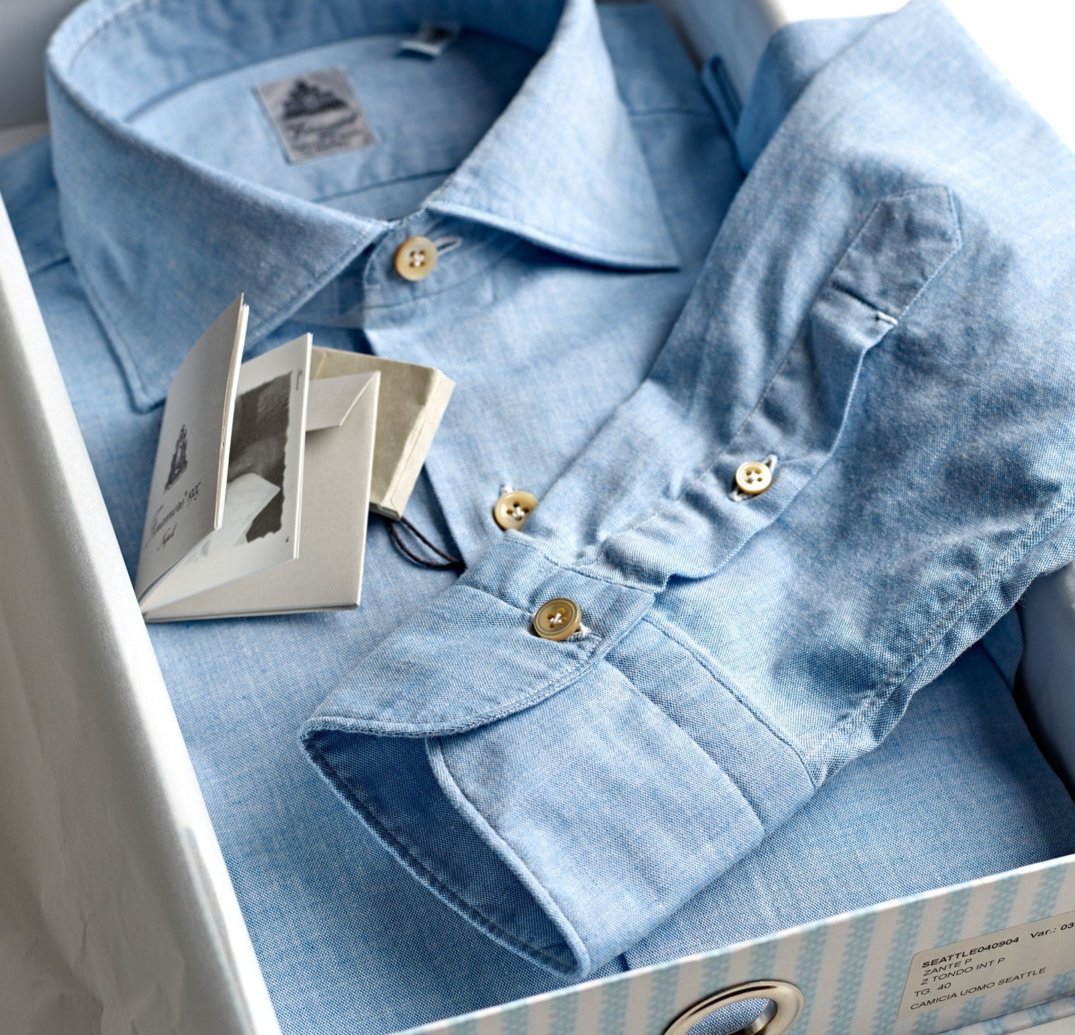 Finamore Pale Blue Chambray Shirt