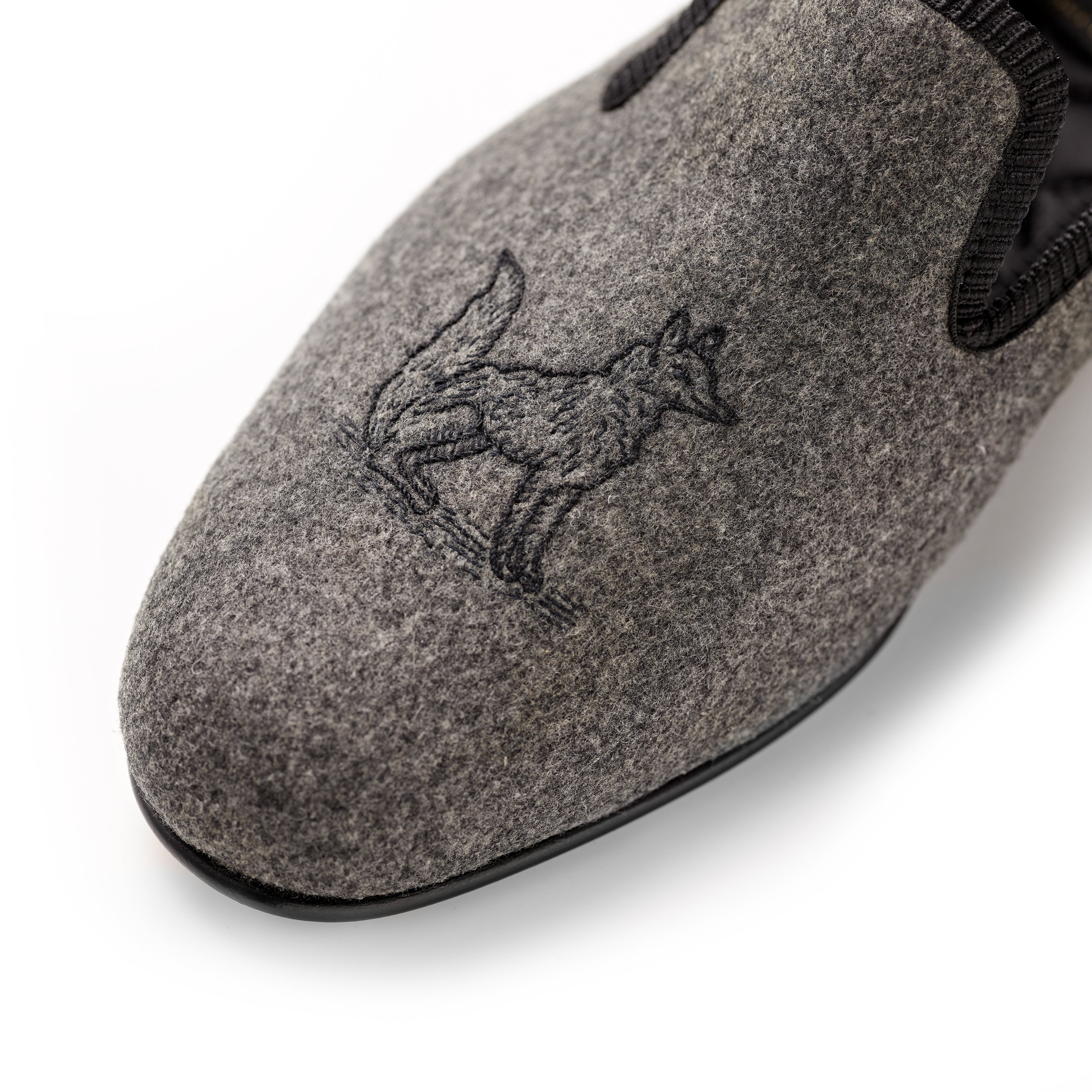 Fox Embroidered Mid Grey Albert Slippers Upper