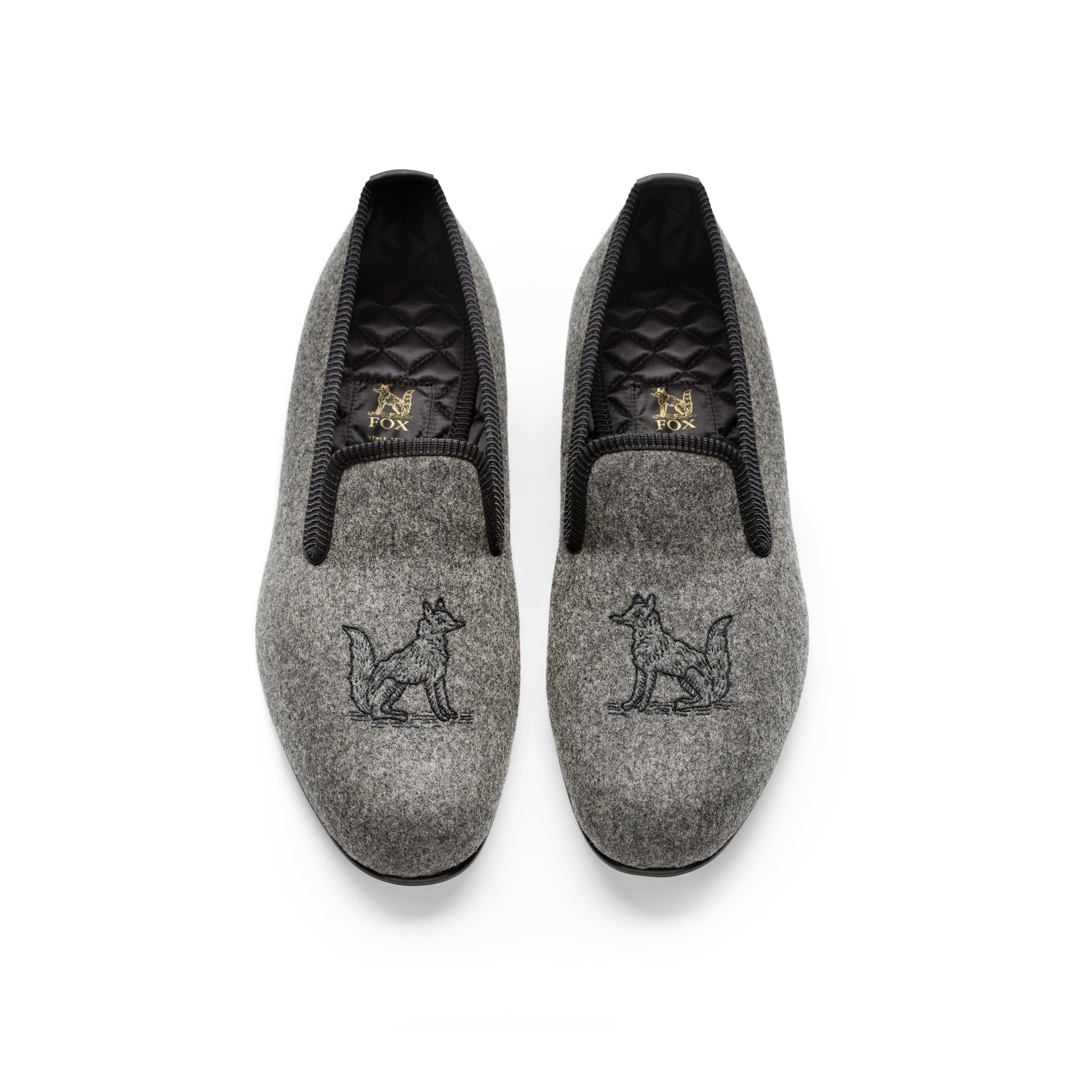 Fox Embroidered Mid Grey Albert Slippers