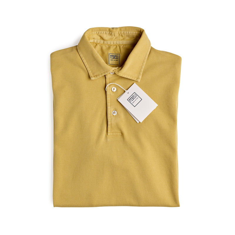 Fedeli Classic Short Sleeve Knitted Piqué Polo Shirt in Sun Kissed Yel
