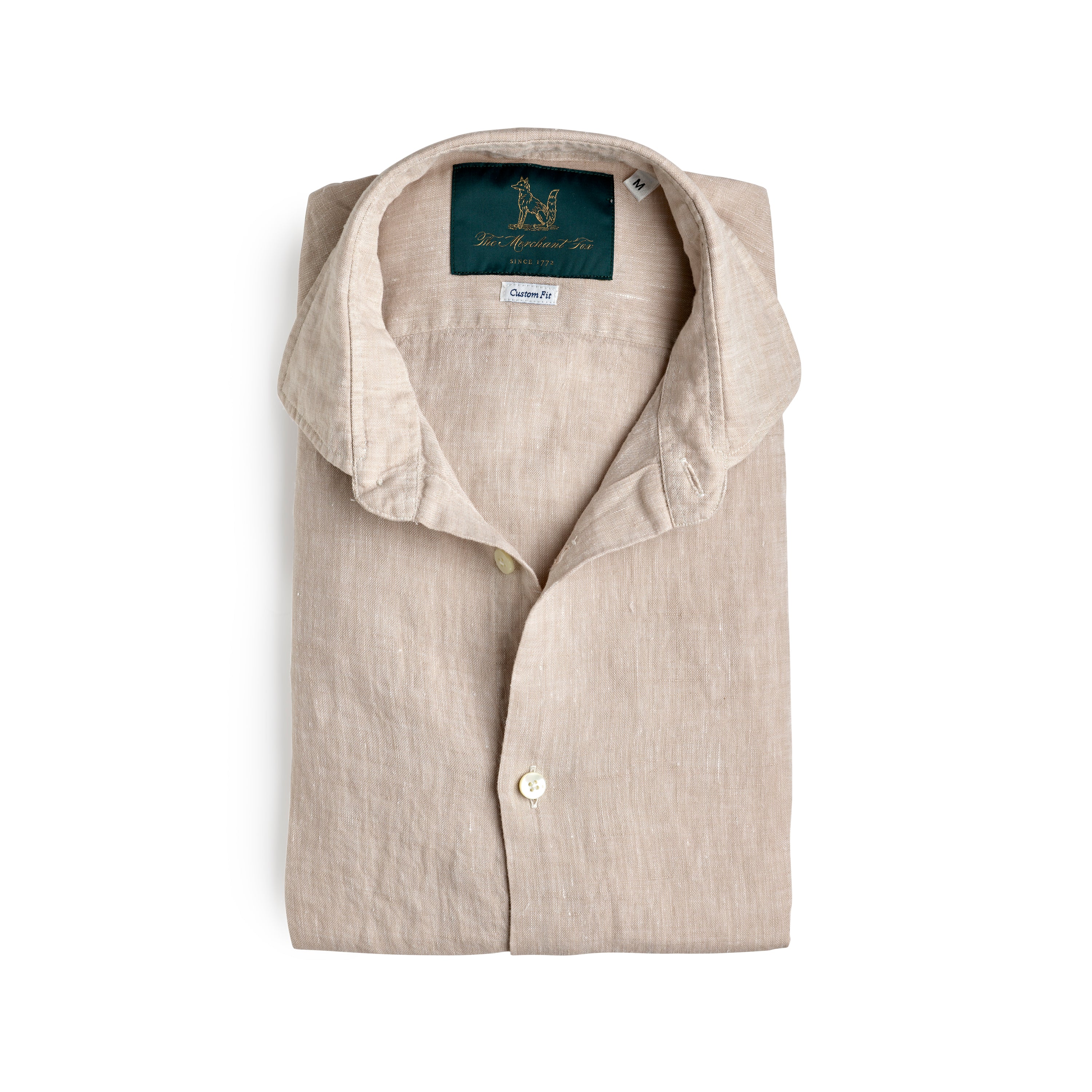 Spread Collar Linen Shirt in Light Beige