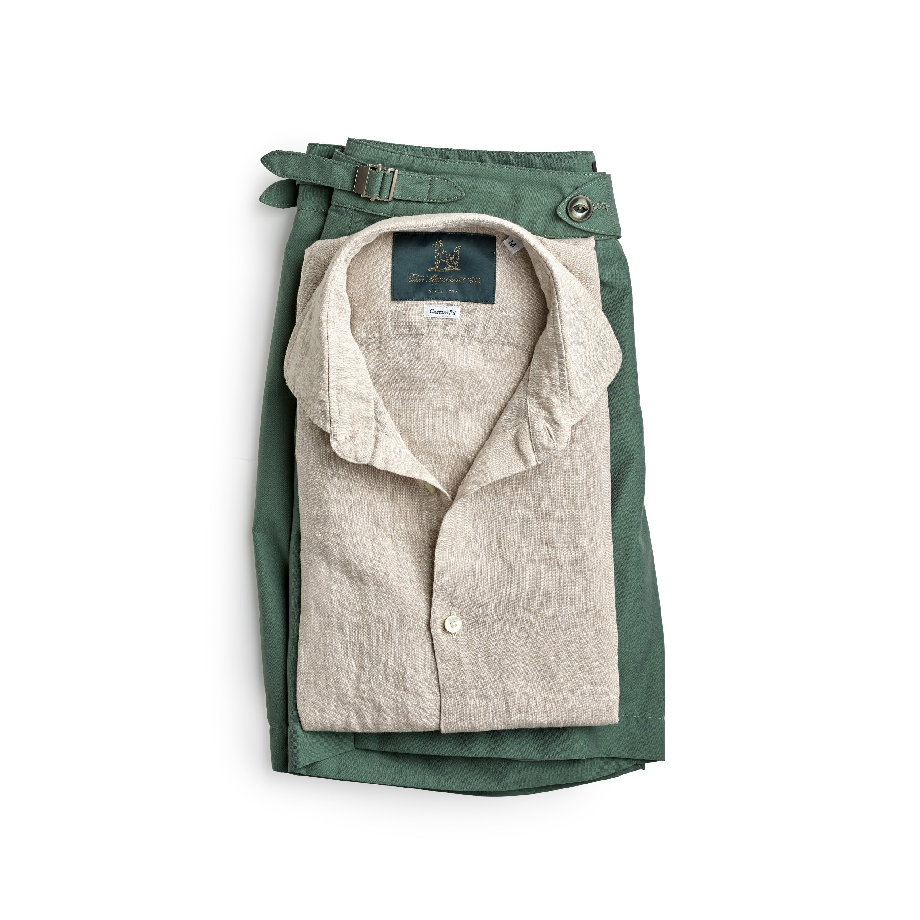Spread Collar Linen Shirt in Light Beige