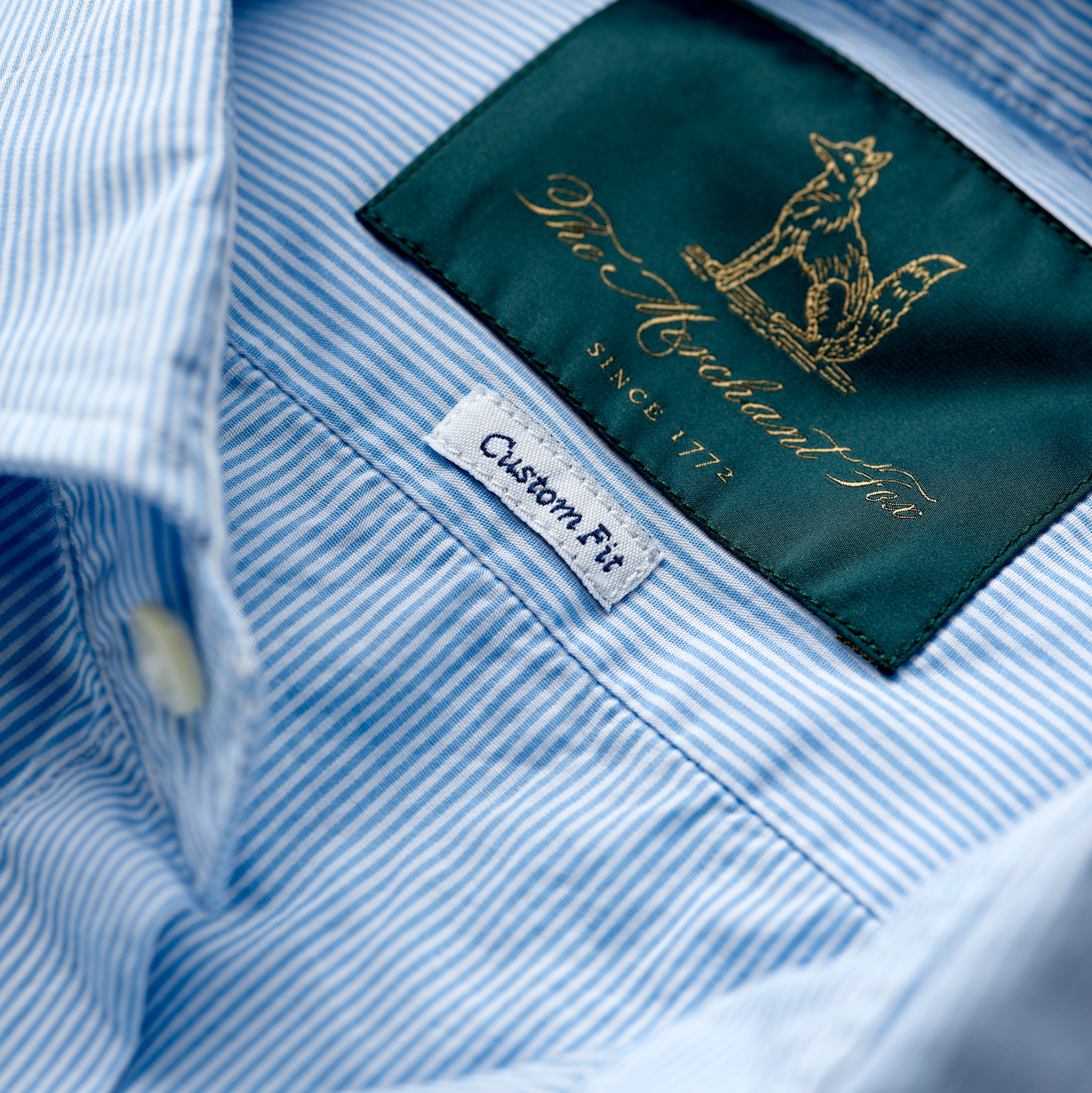 Spread Collar Cotton Shirt in White & Light Blue Thin Stripes