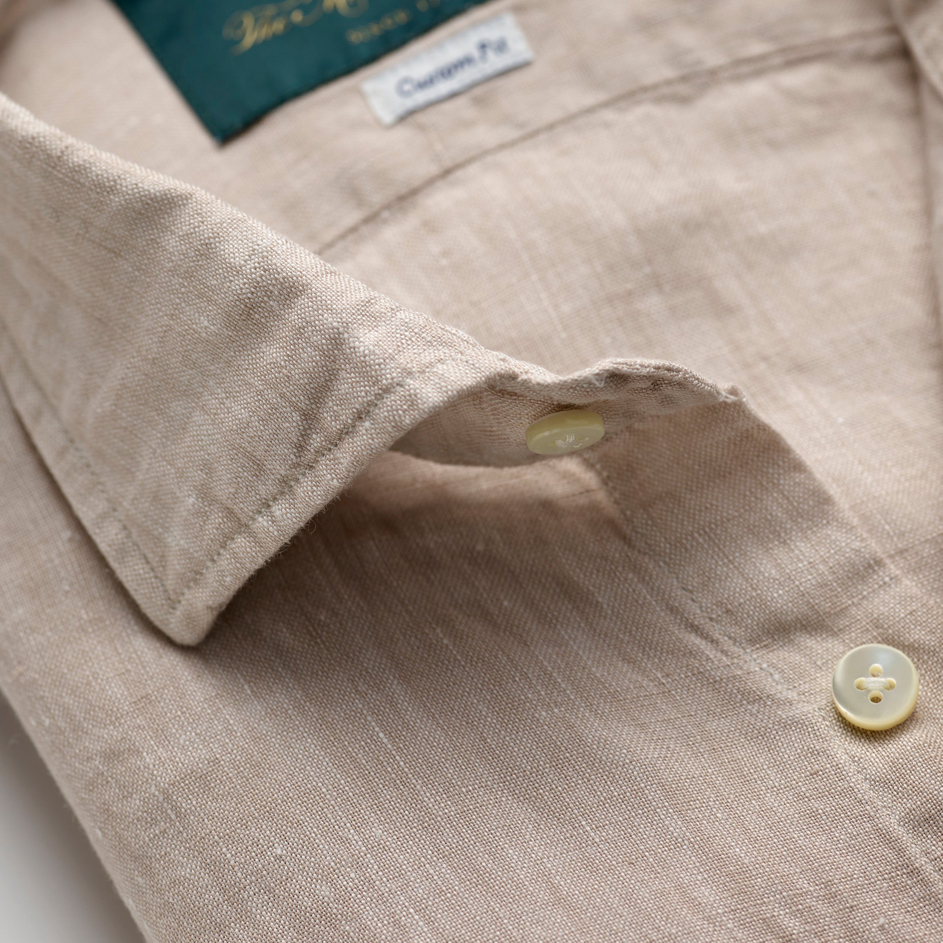 Spread Collar Linen Shirt in Light Beige