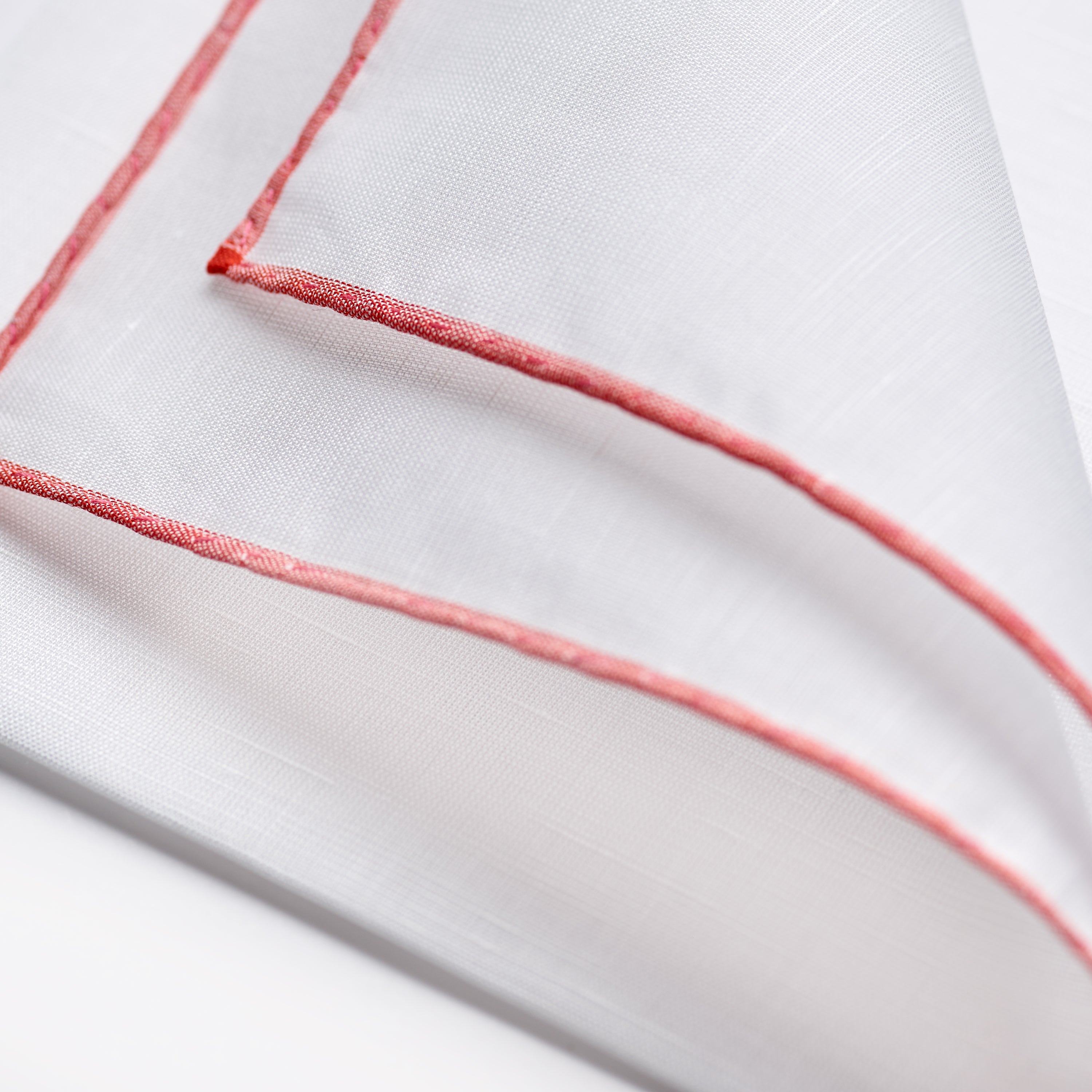 Simonnot Godard Pocket Square in White with Red Border Edge
