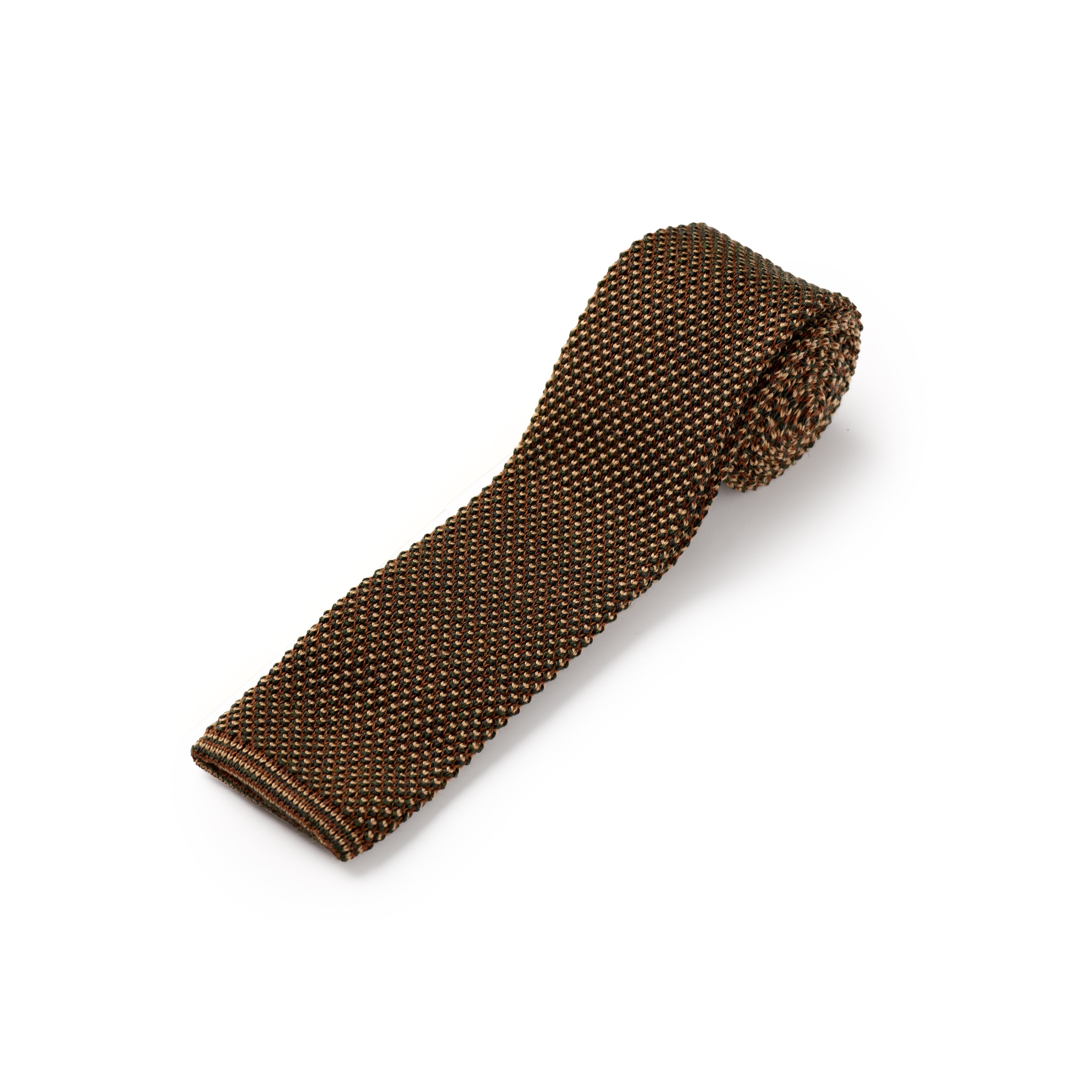 Mushroom, Cappuccino and Khaki Green Spot Wool Knitted Tie