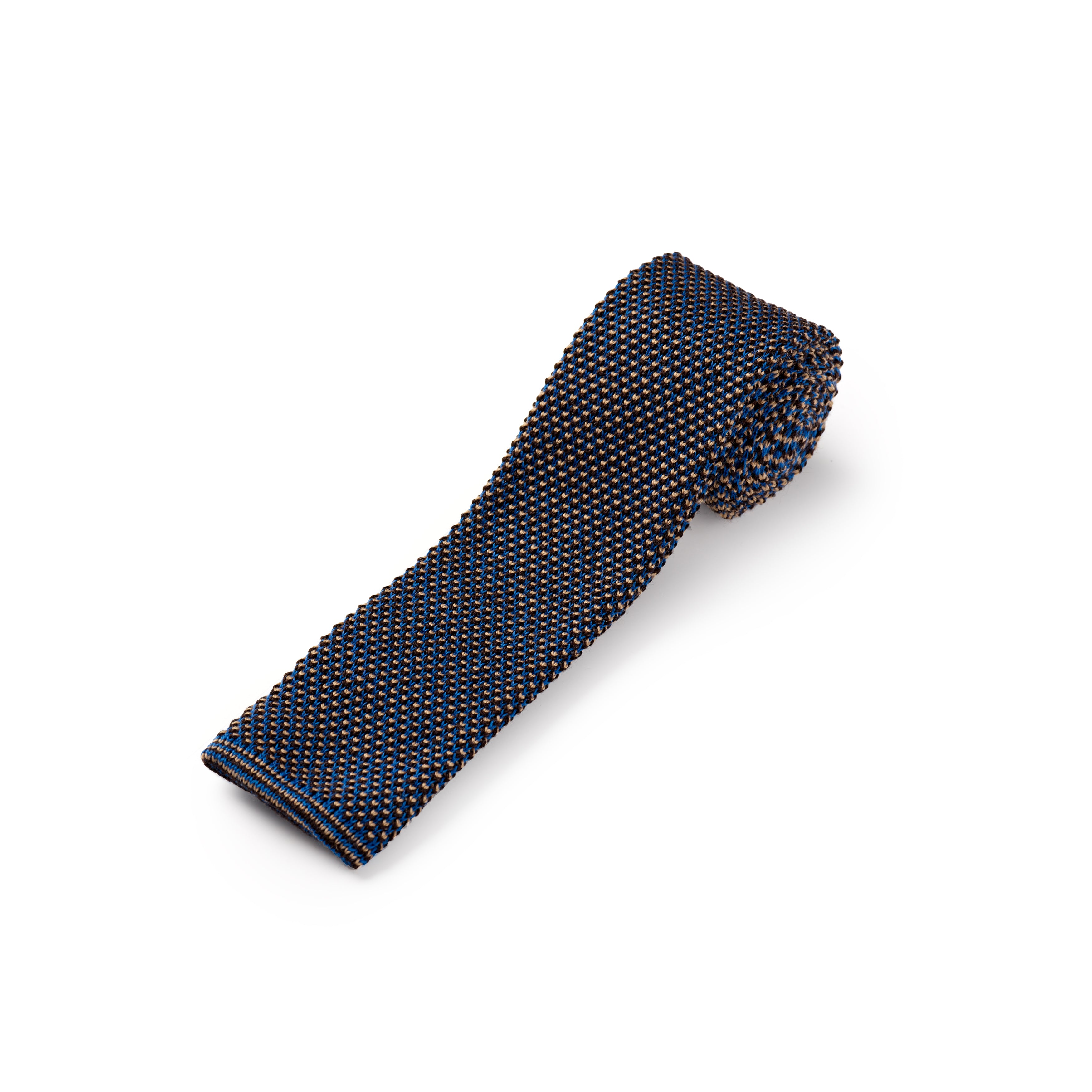 Azure Blue, Cappuccino and Chocolate Brown Spotty Wool Knitted Tie