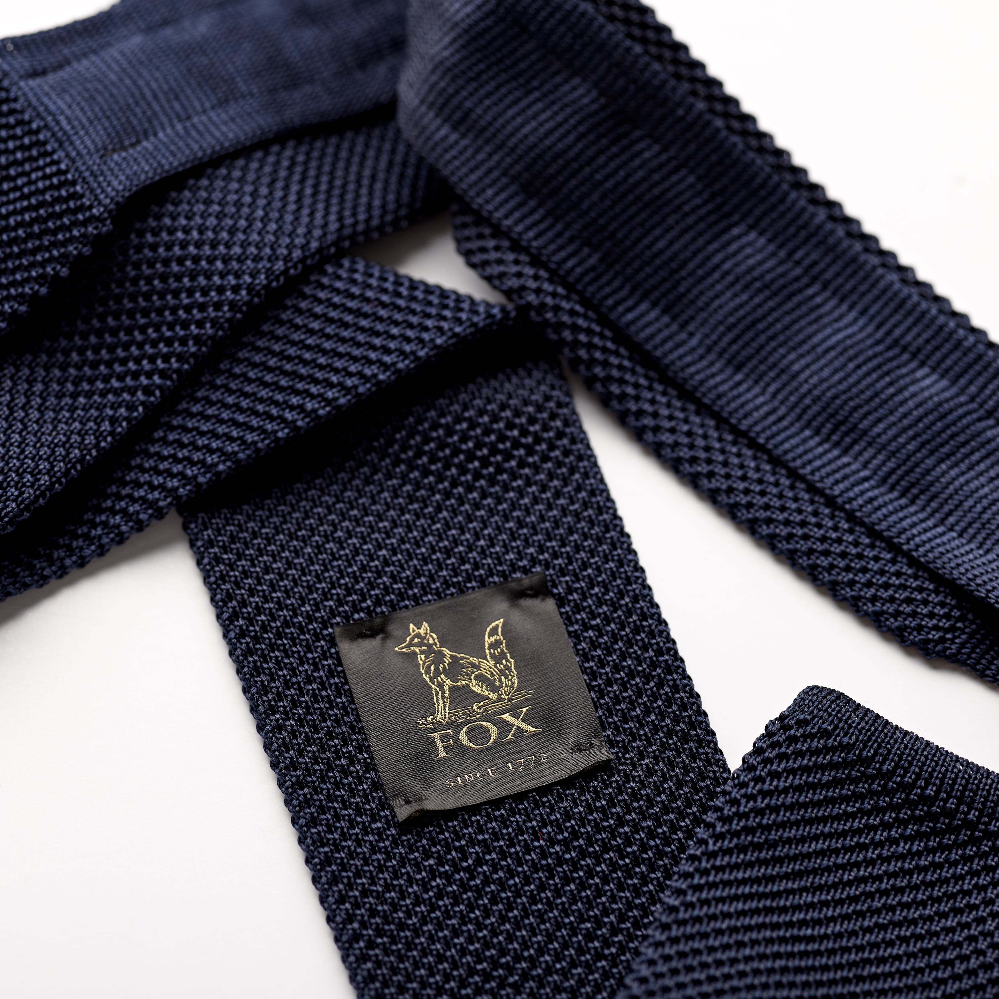 French Navy Plain Blue Silk Knitted Tie Label