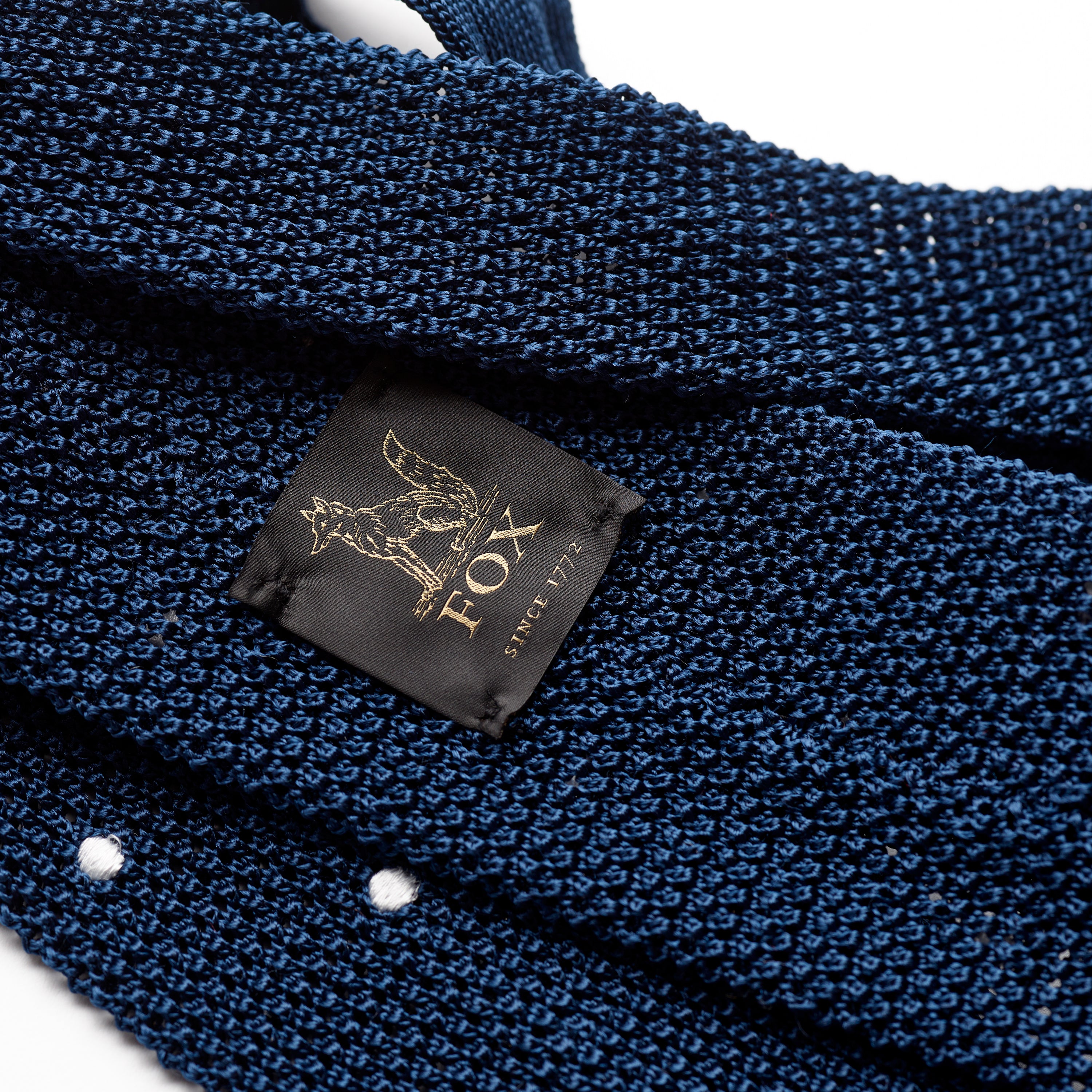 Navy Blue and White Polka Dots Silk Knitted Tie