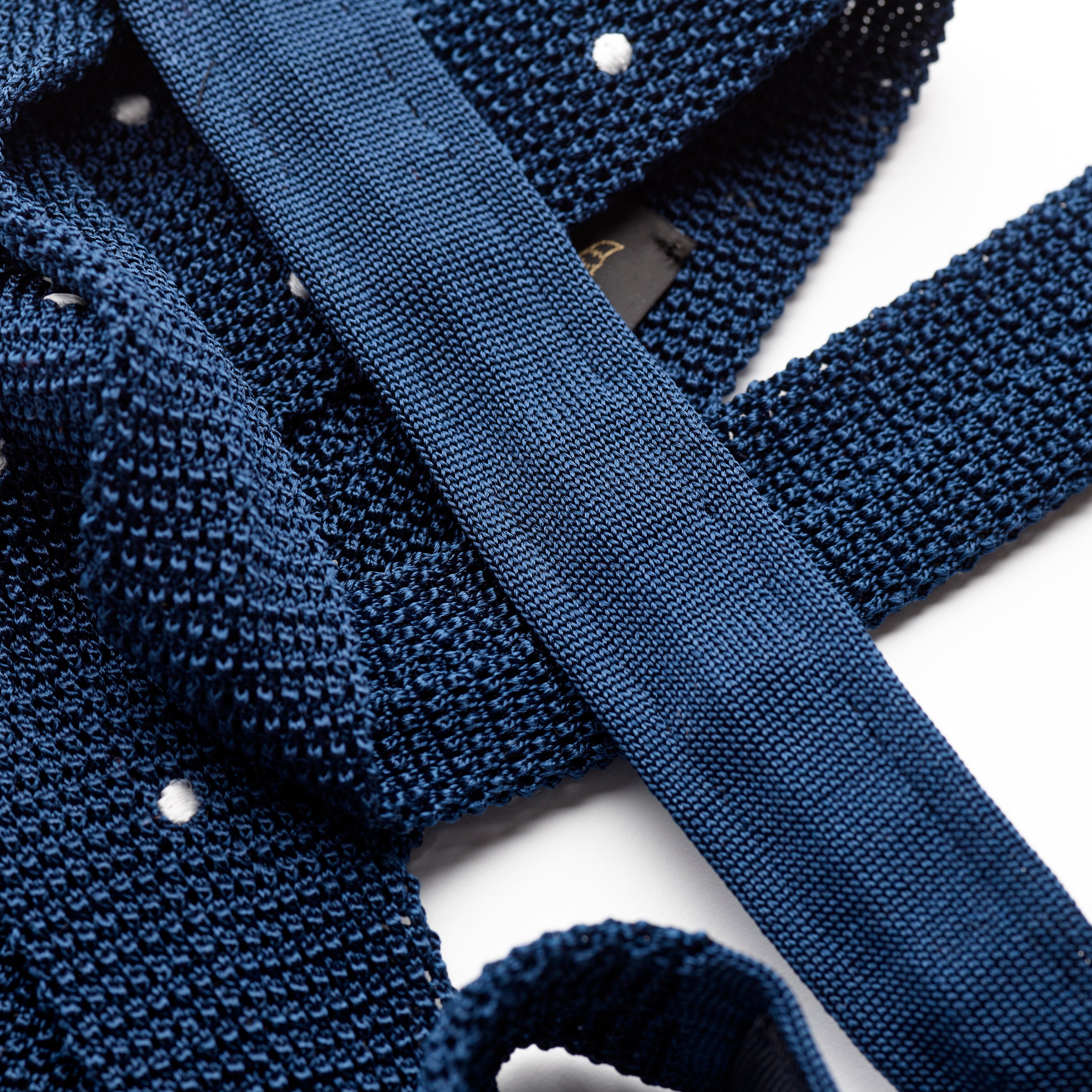 Navy Blue and White Polka Dots Silk Knitted Tie