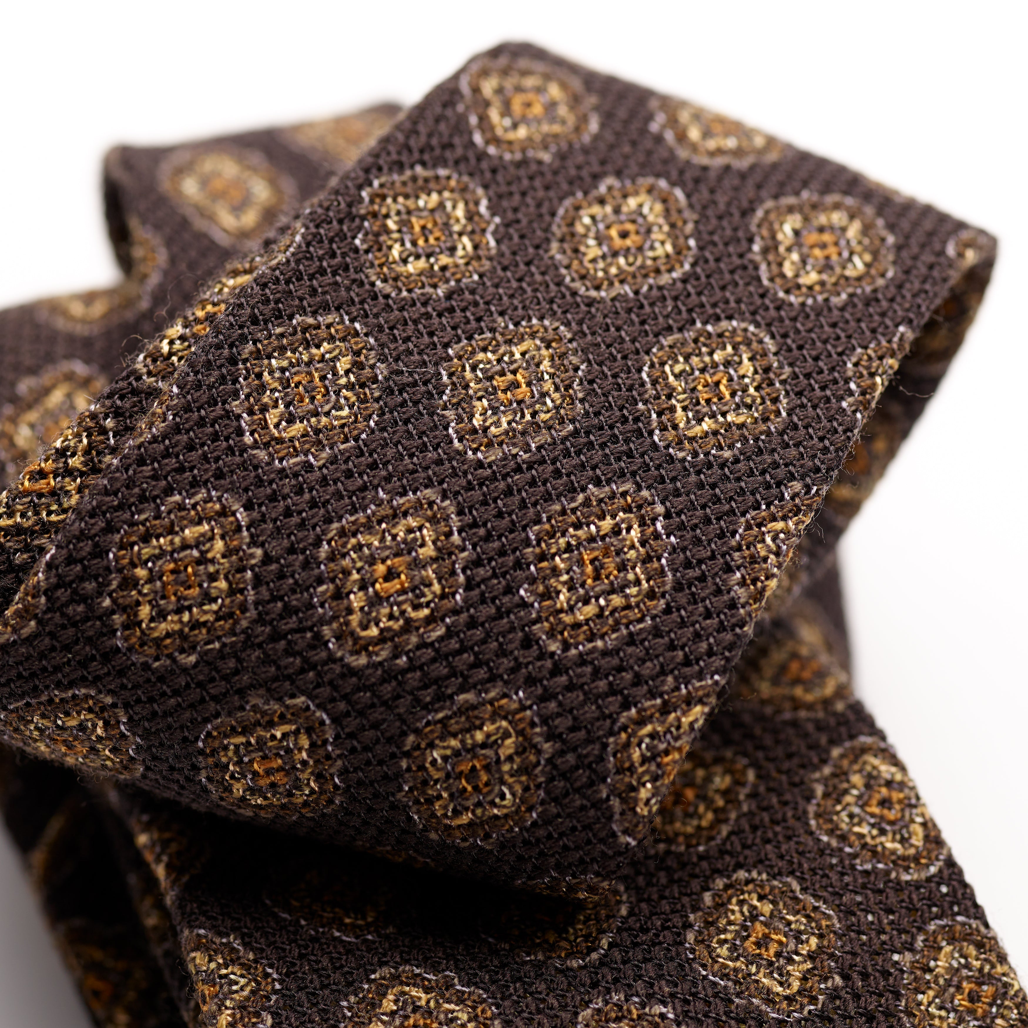 F. Marino 4 Fold Espresso Brown Wool and Silk Challis Tie